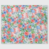 Patriottische rode witte en blauwe bloemen op 4 ju cadeaupapier (Vlak)