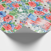 Patriottische rode witte en blauwe bloemen op 4 ju cadeaupapier (Hoek)