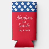 Patriottische rode, witte en blauwe bruiloft seltzer blikjeskoeler (Achterkant)