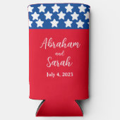 Patriottische rode, witte en blauwe bruiloft seltzer blikjeskoeler (Voorkant)
