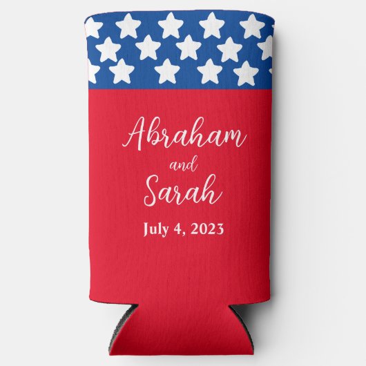 Patriottische rode, witte en blauwe bruiloft seltzer blikjeskoeler (Voorkant)