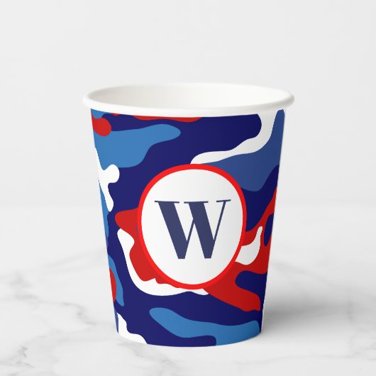 Patriottische rode witte en blauwe Camo Paper Cups Papieren Bekers (Achterkant)