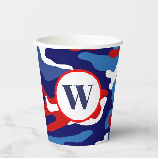 Patriottische rode witte en blauwe Camo Paper Cups Papieren Bekers (Voorkant)