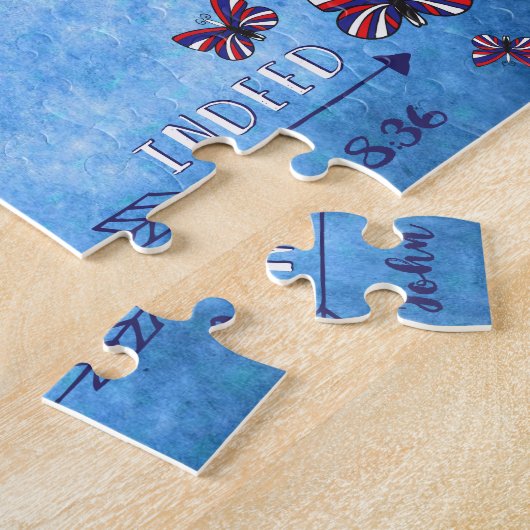 Patriottische rode witte en blauwe Christelijke vr Legpuzzel (Zijkant)