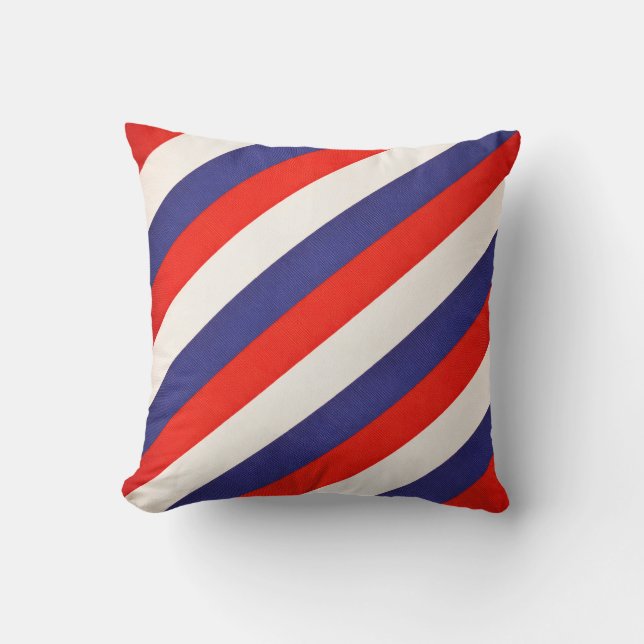 Patriottische rode, witte en blauwe gestreepte kussen (Voorkant)