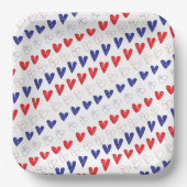 Patriottische rode, witte en blauwe harten papieren bordje (Voorkant)