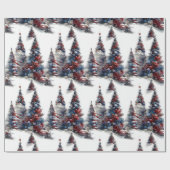 Patriottische rode witte en blauwe kerstbomen cadeaupapier (Vlak)