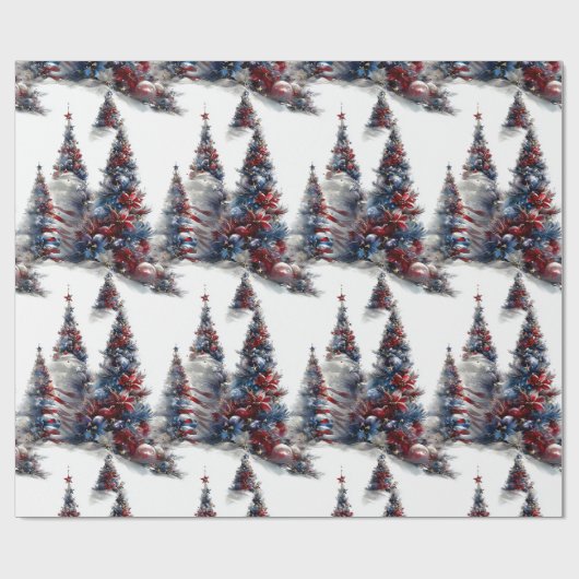 Patriottische rode witte en blauwe kerstbomen cadeaupapier (Vlak)