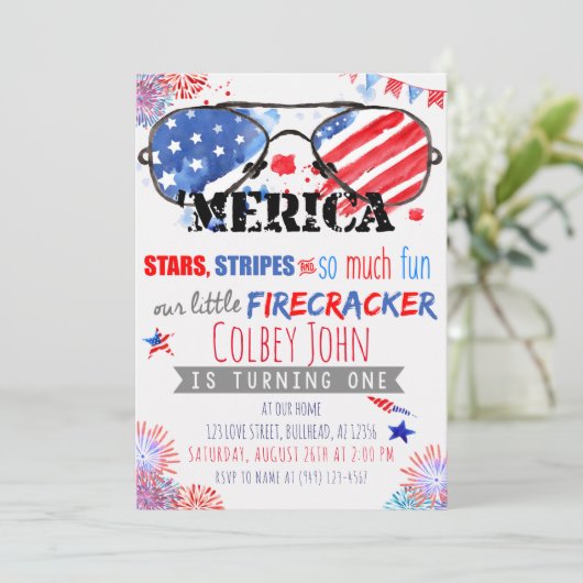 Patriottische Rode Witte en Blauwe Kleine Vuurwerk Kaart (Staand voorkant)