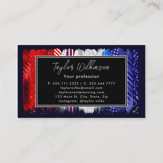 Patriottische rode, witte en blauwe penseelstreken visitekaartje (Achterkant)