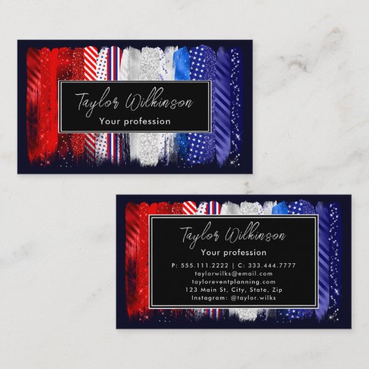 Patriottische rode, witte en blauwe penseelstreken visitekaartje (Voorkant / Achterkant)