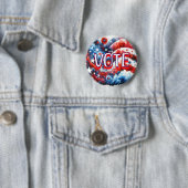 Patriottische rode, witte en blauwe stemming ronde button 5,7 cm (In situ)