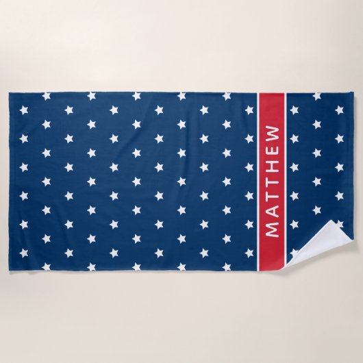 Patriottische rode witte en blauwe sterren Aangepa Strandlaken (Voorkant)