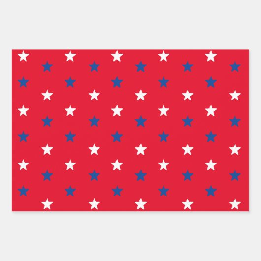 Patriottische rode witte en blauwe sterren inpakpapier vel (Voorkant)