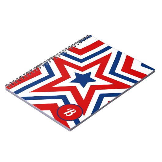 Patriottische rode witte en blauwe sterren, monogr notitieboek (Linkerzijde)