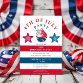 Patriottische rode witte en blauwe sterren op 4 ju kaart