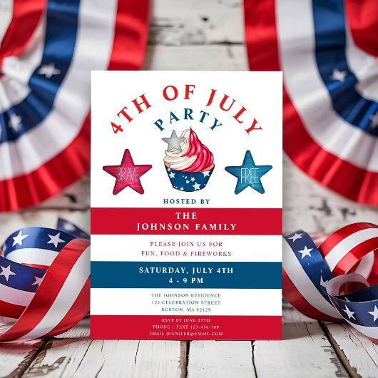 Patriottische rode witte en blauwe sterren op 4 ju kaart