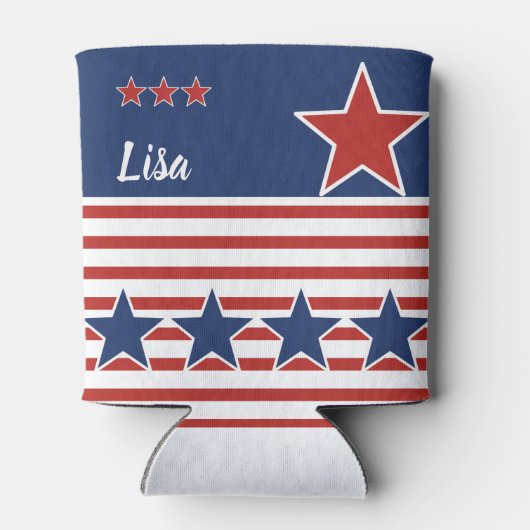 Patriottische rode, witte en blauwe sterren & stre blikjeskoeler (Achterkant)