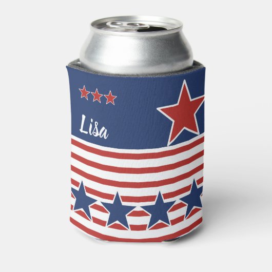 Patriottische rode, witte en blauwe sterren & stre blikjeskoeler (Blikje Achterkant)