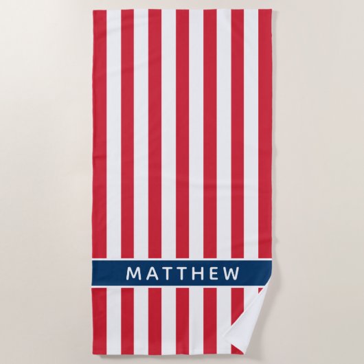 Patriottische rode witte en blauwe strepen Aangepa Strandlaken (Voorkant)