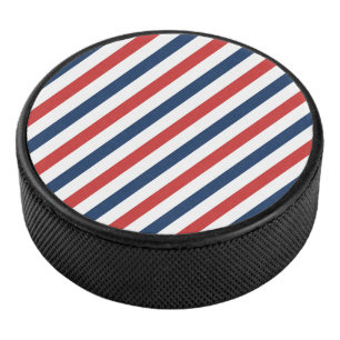 Patriottische rode witte en blauwe strepen hockey puck