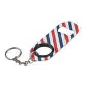 Patriottische rode witte en blauwe strepen mini flessenopener (Voorkant Gekanteld)
