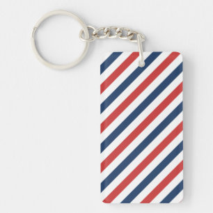 Patriottische rode witte en blauwe strepen sleutelhanger