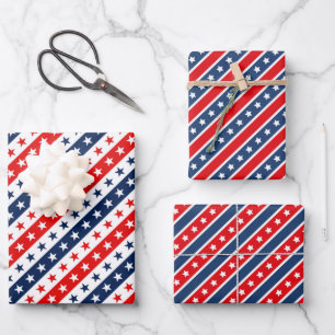 Patriottische rode, witte en blauwe USA-vlagpatron Inpakpapier Vel