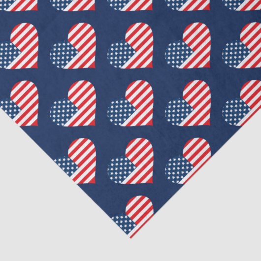 Patriottische rode, witte en blauwe Vlaggenharten Tissuepapier (Detail)