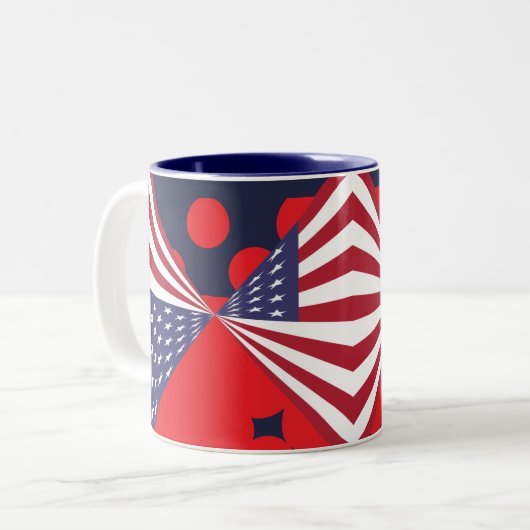 Patriottische rode witte en blauwe vlagkoffie, the tweekleurige koffiemok (Voorkant links)