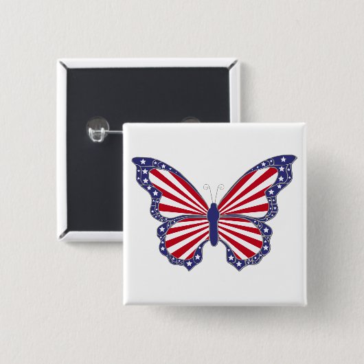 Patriottische rode witte en blauwe vlinder Button (Voorkant /achterkant)