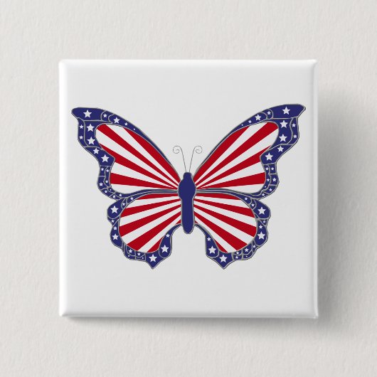 Patriottische rode witte en blauwe vlinder Button (Voorkant)