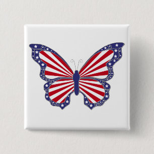 Patriottische rode witte en blauwe vlinder Button