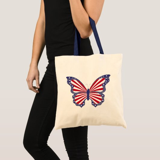 Patriottische rode witte en blauwe vlinder Canvas Tote Bag (Voorkant (product))