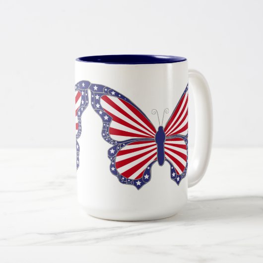Patriottische rode witte en blauwe vlinder Mok (Voorkant rechts)