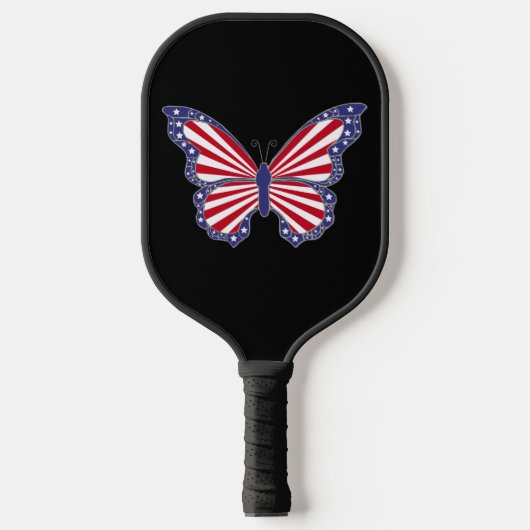 Patriottische rode witte en blauwe vlinder pickleball paddle (Voorkant)