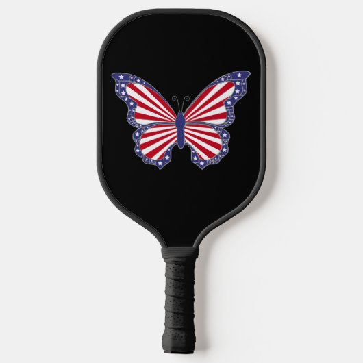 Patriottische rode witte en blauwe vlinder pickleball paddle (Achterkant)
