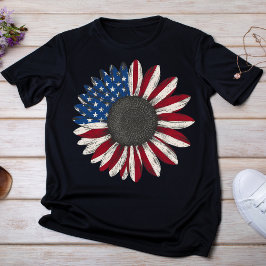 Patriottische rode, witte en blauwe zonnebloem t-shirt