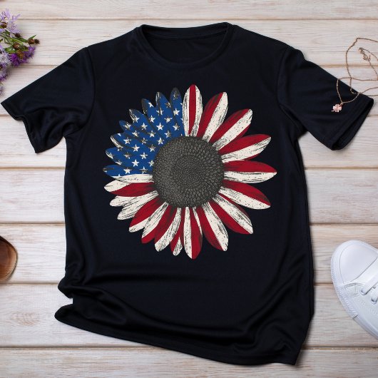 Patriottische rode, witte en blauwe zonnebloem t-shirt