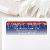 Patriottische Rode Witte Glitter Drip Blauwe Etiket (Insitu)