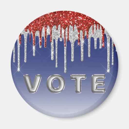 Patriottische Rode Witte Glitter Drip Blauwe Stem Magneet (Voorkant)