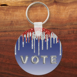 Patriottische Rode Witte Glitter Drup Blau Stem Sleutelhanger