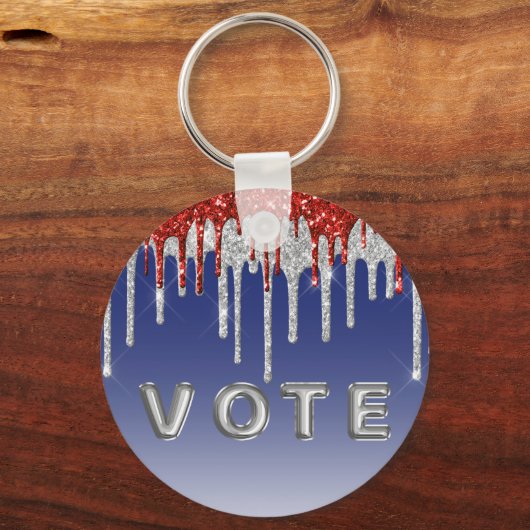 Patriottische Rode Witte Glitter Drup Blau Stem Sleutelhanger (Voorkant)