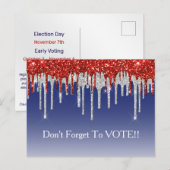Patriottische Rode Witte Glitter Drup Blauwe Herin Briefkaart (Voorkant / Achterkant)