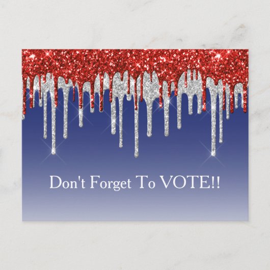 Patriottische Rode Witte Glitter Drup Blauwe Herin Briefkaart (Voorkant)