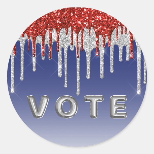Patriottische Rode Witte Glitter Drup Blauwe Stem Ronde Sticker (Voorkant)
