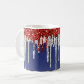 Patriottische Rode Witte Glitter Druppel Blau Koffiemok (Voorkant links)