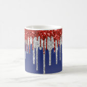 Patriottische Rode Witte Glitter Druppel Blau Koffiemok (Center)