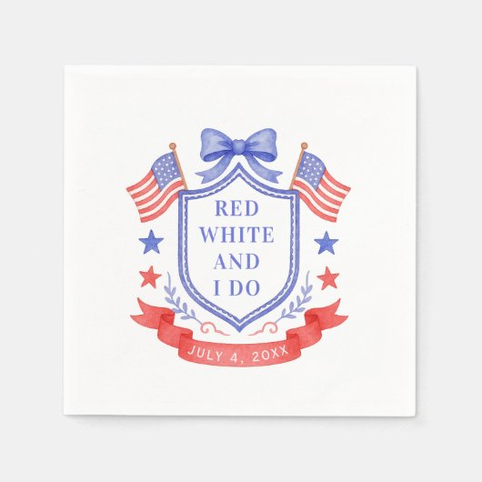 Patriottische Rode Witte & Ik Doe Bruiloft Feest Servet (Voorkant)
