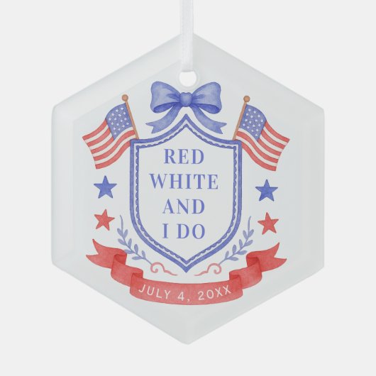 Patriottische Rode Witte & Ik Doe Bruiloftsborrel Glas Ornament (Voorkant)